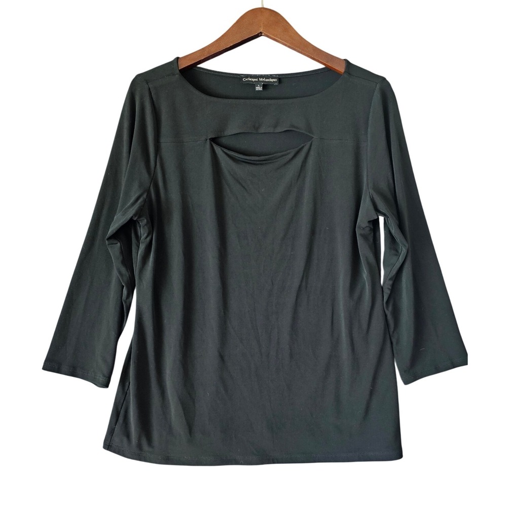 Catherine Malandrino Black Top Cutout Detail 3/4 Sleeve Blouse Womens Size‎ L